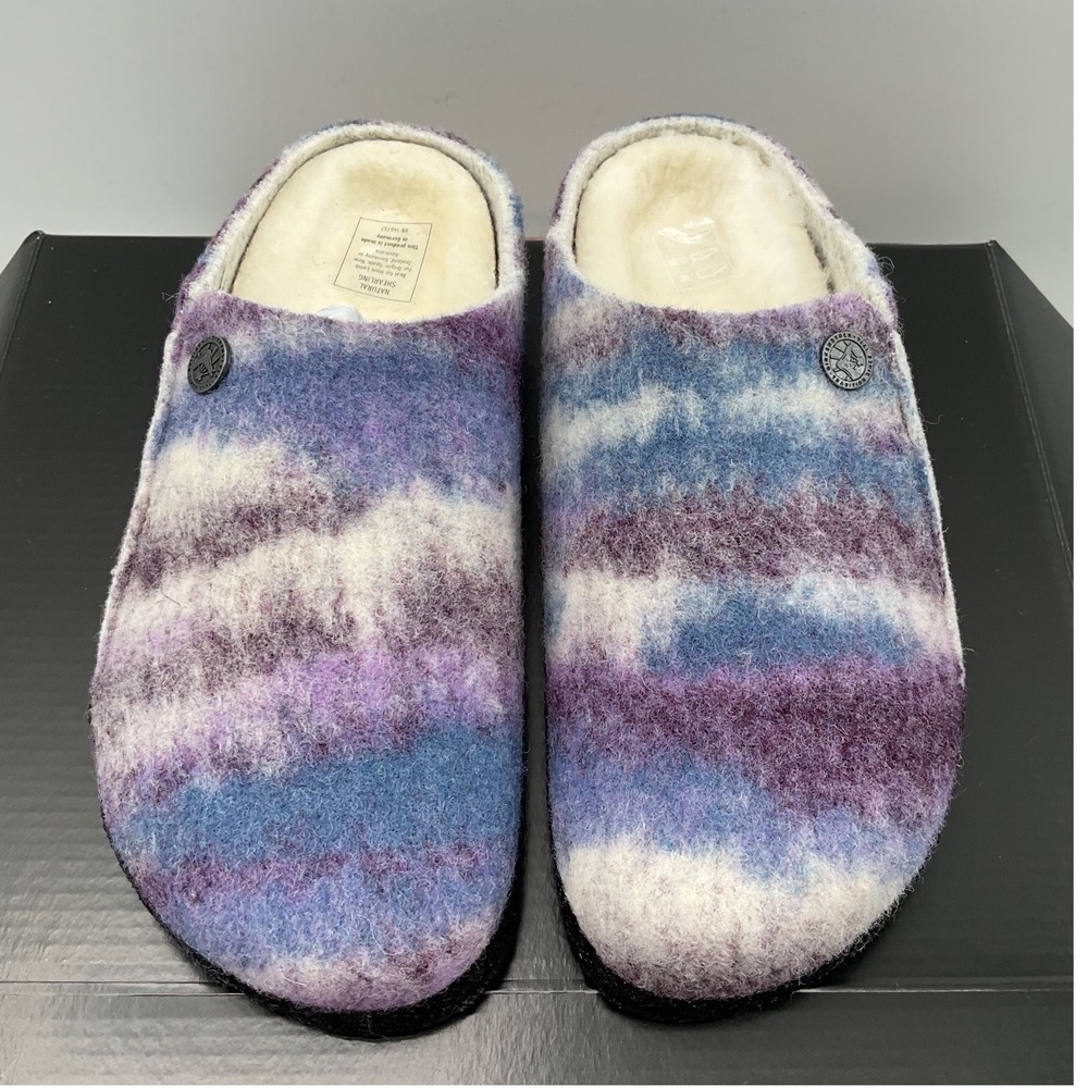 Birkenstock Zermatt Shearling Clogs Purple Blue Tie Dye Wool Felt Slippers 36